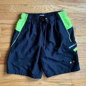 Black and Neon Green Speedo Swim Trunks Medium